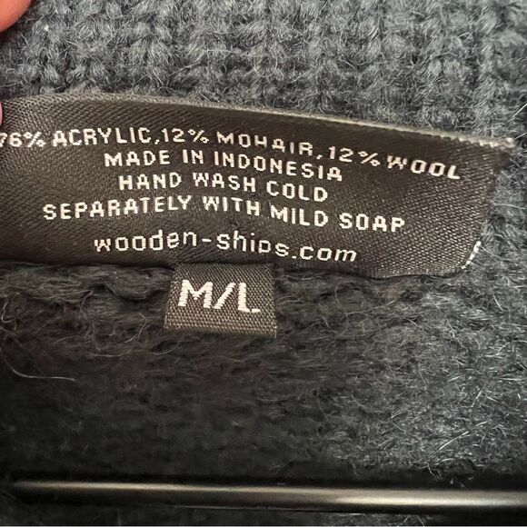 Anthropologie Wooden Ships Women's Navy Zip Up Cardigan Wool Sweater M/L - Picture 4 of 9